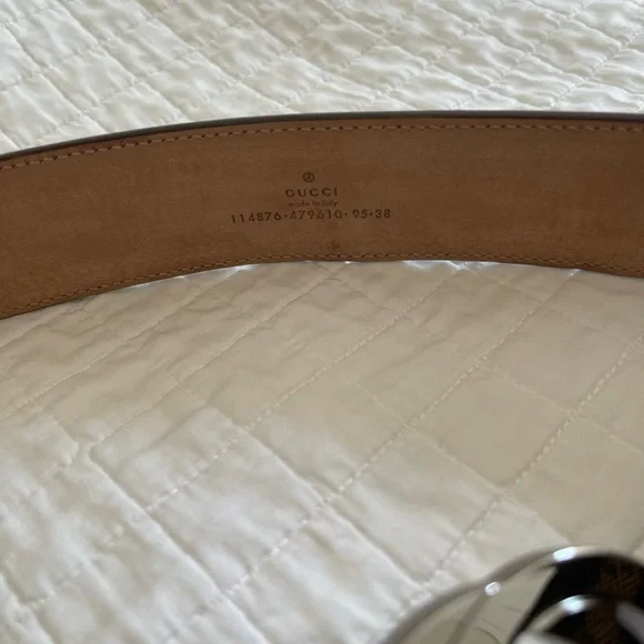 ❌SOLD❌💯Authentic Gucci Canvas Leather Silver Interlocking Buckle belt size 38 - Picture 6 of 15